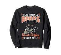 Divertido Gato Leer Libro Prohibido Beber Café Luchar Sudadera