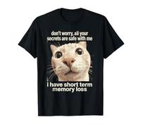 Divertido Gato Meme Secretos Seguro Mala Memoria Humor Camiseta