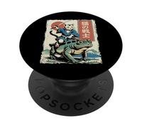 Divertido Gato Montando Rana Japonesa Ukiyo-e Art Toad Samurai Cat PopSockets PopGrip Adhesivo