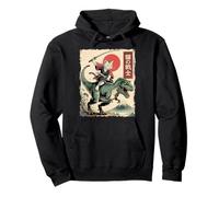 Divertido Gato Montando T-Rex japonés Ukiyo-e Art Samurai Cat Sudadera con Capucha