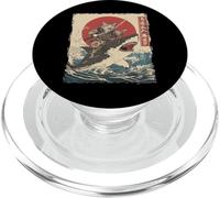 Divertido Gato Montando tiburón japonés Ukiyo-e Art Samurai Cat PopSockets PopGrip para MagSafe