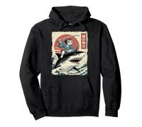 Divertido Gato Montando tiburón japonés Ukiyo-e Art Samurai Cat Sudadera con Capucha