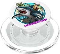 Divertido Gato Montando un tiburón Verano PopSockets PopGrip para MagSafe