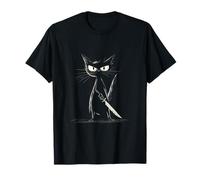 Divertido gato negro asesino gato con cuchillo gatos ventiladores Camiseta