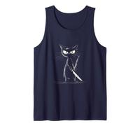 Divertido gato negro asesino gato con cuchillo gatos ventiladores Camiseta sin Mangas