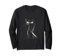 Divertido gato negro asesino gato con cuchillo gatos ventiladores Manga Larga