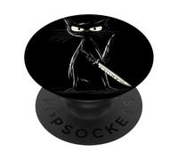 Divertido gato negro asesino gato con cuchillo gatos ventiladores PopSockets PopGrip Adhesivo