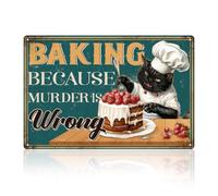 Divertido Gato Negro Chef Horneando Pastel, Horneando Porque El Asesinato Está Mal. Letrero De Metal Divertido Cartel De Metal Letreros De Estaño para Granja Restaurante Clube 20X30Cm