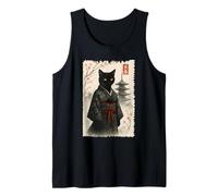 Divertido gato negro japonés Ukiyo-e con kimono Sumi-e Cat Art Camiseta sin Mangas