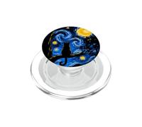 Divertido Gato Negro, Noche Estrellada, Van Gogh, Arte Lunar, mamá, papá, maullido PopSockets PopGrip para MagSafe