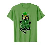 Divertido Gato Negro Sosteniendo Trébol Trébol Día de San Patricio 2026 Camiseta