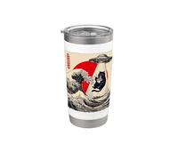 Divertido gato rapto de ovnis Great Wave Kanagawa Anime Cat Ramen Vaso térmico de acero inoxidable de doble pared