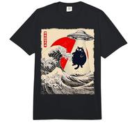 Divertido Gato rapto de ovnis Great Wave Kanagawa Anime Fat Cat Comfort Colors Adult Heavyweight T-Shirt