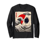 Divertido Gato rapto de ovnis Great Wave Kanagawa Anime Fat Cat Manga Larga