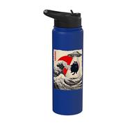 Divertido gato rapto de ovnis Great Wave Kanagawa Anime Fat Cat Stainless Steel Insulated Water Bottle
