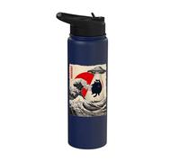 Divertido gato rapto de ovnis Great Wave Kanagawa Anime Fat Cat Stainless Steel Insulated Water Bottle