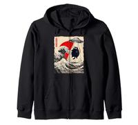 Divertido Gato rapto de ovnis Great Wave Kanagawa Anime Fat Cat Sudadera con Capucha