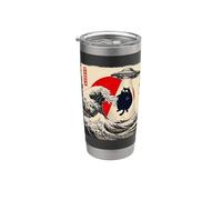 Divertido gato rapto de ovnis Great Wave Kanagawa Anime Fat Cat Vaso térmico de acero inoxidable de doble pared