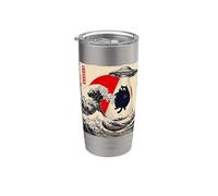 Divertido gato rapto de ovnis Great Wave Kanagawa Anime Fat Cat Vaso térmico de acero inoxidable de doble pared