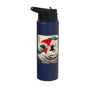 Divertido gato, secuestro de ovnis, Great Wave, Kanagawa Anime Cat Stainless Steel Insulated Water Bottle