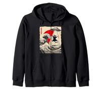 Divertido Gato, secuestro de ovnis, Great Wave, Kanagawa Anime Cat Sudadera con Capucha