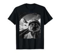 Divertido Gato siamés Selfie Fighter Jet Pilot Airplane Graphic Camiseta