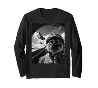 Divertido Gato siamés Selfie Fighter Jet Pilot Airplane Graphic Manga Larga