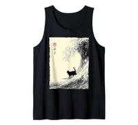 Divertido Gato Surfeando La Gran Ola Japonés Ukiyo-e Cat Camiseta sin Mangas