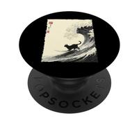 Divertido Gato Surfeando La Gran Ola Japonés Ukiyo-e Cat PopSockets PopGrip Adhesivo