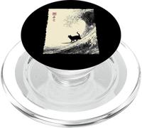 Divertido Gato Surfeando La Gran Ola Japonés Ukiyo-e Cat PopSockets PopGrip para MagSafe