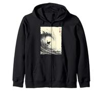 Divertido Gato Surfeando La Gran Ola Japonés Ukiyo-e Cat Sudadera con Capucha
