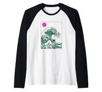 Divertido Gato Surfing Choshi Chiba Japón Wave Art Camiseta Manga Raglan