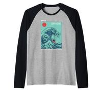 Divertido Gato Surfing Choshi Chiba Japón Wave Art Camiseta Manga Raglan