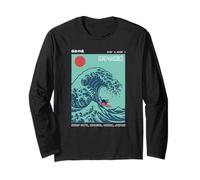 Divertido Gato Surfing Choshi Chiba Japón Wave Art Manga Larga