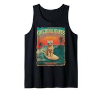 Divertido gato surfista retro de los 80 Catching Waves Not Feelings Camiseta sin Mangas