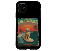 Divertido gato surfista retro de los 80 Catching Waves Not Feelings Carcasa para iPhone 11