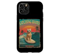 Divertido gato surfista retro de los 80 Catching Waves Not Feelings Carcasa para iPhone 11 Pro