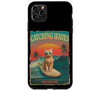 Divertido gato surfista retro de los 80 Catching Waves Not Feelings Carcasa para iPhone 11 Pro Max