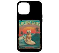 Divertido gato surfista retro de los 80 Catching Waves Not Feelings Carcasa para iPhone 12 Pro Max
