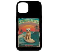Divertido gato surfista retro de los 80 Catching Waves Not Feelings Carcasa para iPhone 13