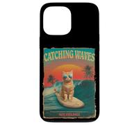 Divertido gato surfista retro de los 80 Catching Waves Not Feelings Carcasa para iPhone 13 Pro Max