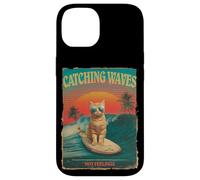 Divertido gato surfista retro de los 80 Catching Waves Not Feelings Carcasa para iPhone 14