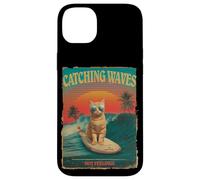 Divertido gato surfista retro de los 80 Catching Waves Not Feelings Carcasa para iPhone 14 Plus