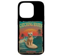 Divertido gato surfista retro de los 80 Catching Waves Not Feelings Carcasa para iPhone 14 Pro