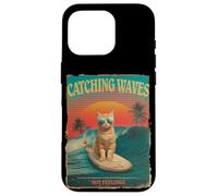 Divertido gato surfista retro de los 80 Catching Waves Not Feelings Carcasa para iPhone 16 Pro