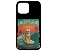 Divertido gato surfista retro de los 80 Catching Waves Not Feelings Carcasa para iPhone 16 Pro Max