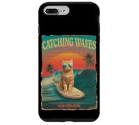 Divertido gato surfista retro de los 80 Catching Waves Not Feelings Carcasa para iPhone 7 Plus/8 Plus