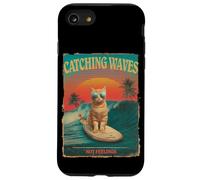 Divertido gato surfista retro de los 80 Catching Waves Not Feelings Carcasa para iPhone SE (2020) / 7 / 8