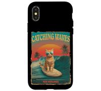 Divertido gato surfista retro de los 80 Catching Waves Not Feelings Carcasa para iPhone X/XS