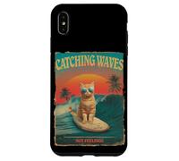 Divertido gato surfista retro de los 80 Catching Waves Not Feelings Carcasa para iPhone XS Max